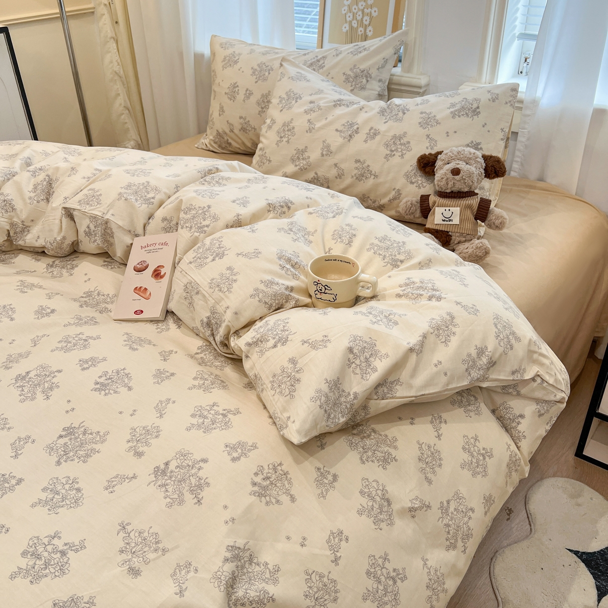 91家纺网 家纺一手货源 找家纺 花海 2025年秋冬色系 复古小碎花 韩式碎花小清新碎花全棉纯棉四件套40支13372 沐枫 咖