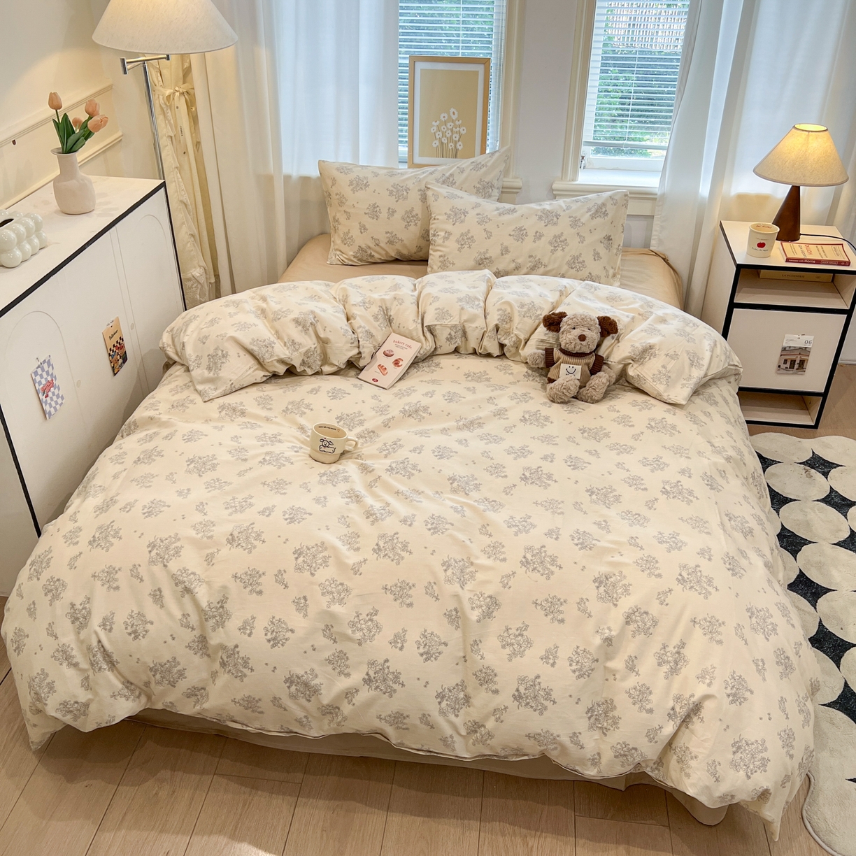 91家纺网 家纺一手货源 找家纺 花海 2025年秋冬色系 复古小碎花 韩式碎花小清新碎花全棉纯棉四件套40支13372 沐枫 咖