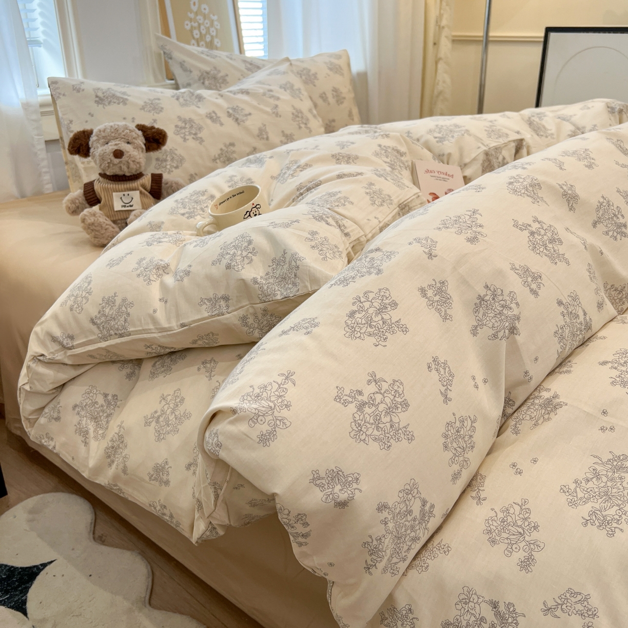 91家纺网 家纺一手货源 找家纺 花海 2025年秋冬色系 复古小碎花 韩式碎花小清新碎花全棉纯棉四件套40支13372 沐枫 咖