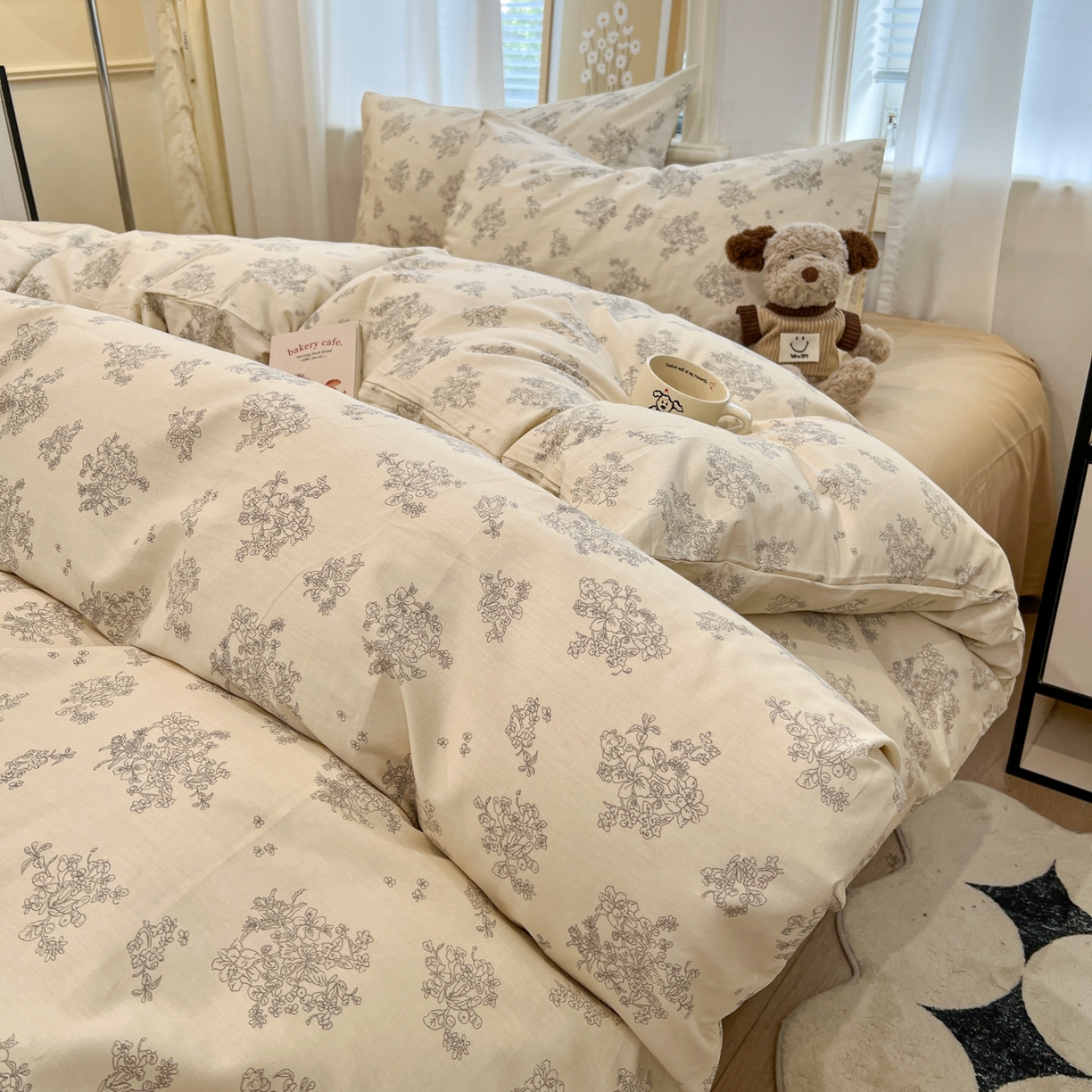 91家纺网 家纺一手货源 找家纺 花海 2025年秋冬色系 复古小碎花 韩式碎花小清新碎花全棉纯棉四件套40支13372 沐枫 咖