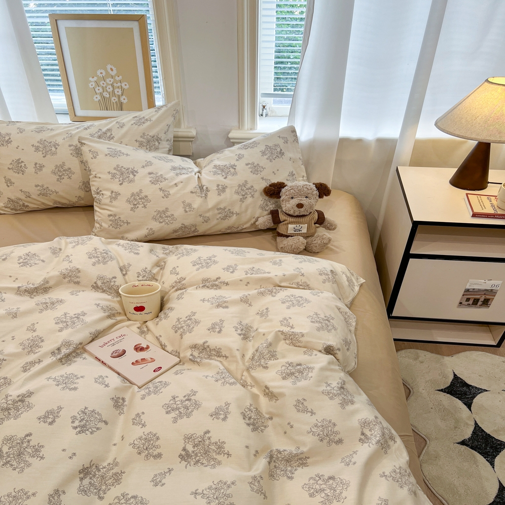 91家纺网 家纺一手货源 找家纺 花海 2025年秋冬色系 复古小碎花 韩式碎花小清新碎花全棉纯棉四件套40支13372 沐枫 咖