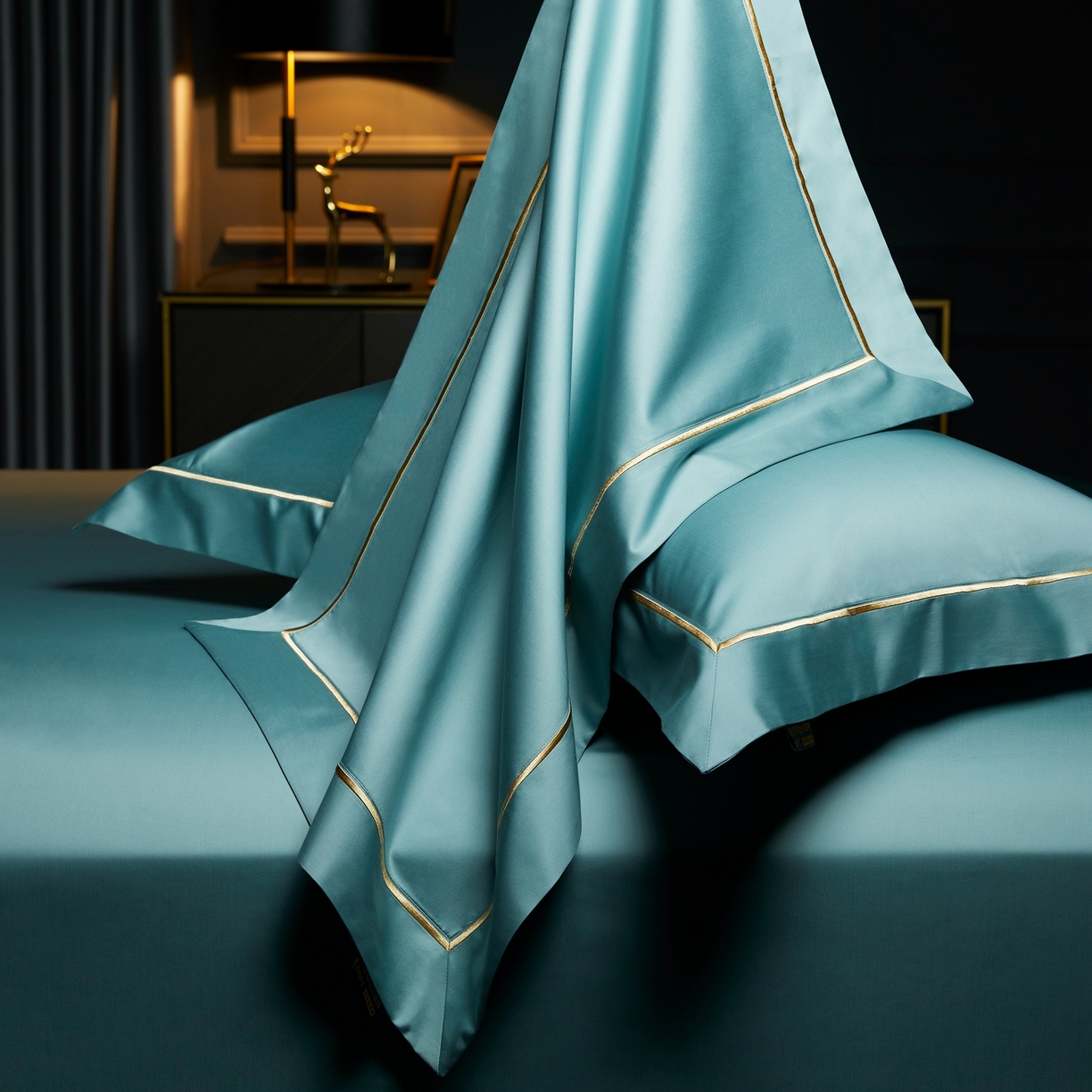 91家纺网 家纺一手货源 找家纺 米多多 2025新款CR天雪工艺100支长绒棉纯棉刺绣宽边四件套 薄荷绿