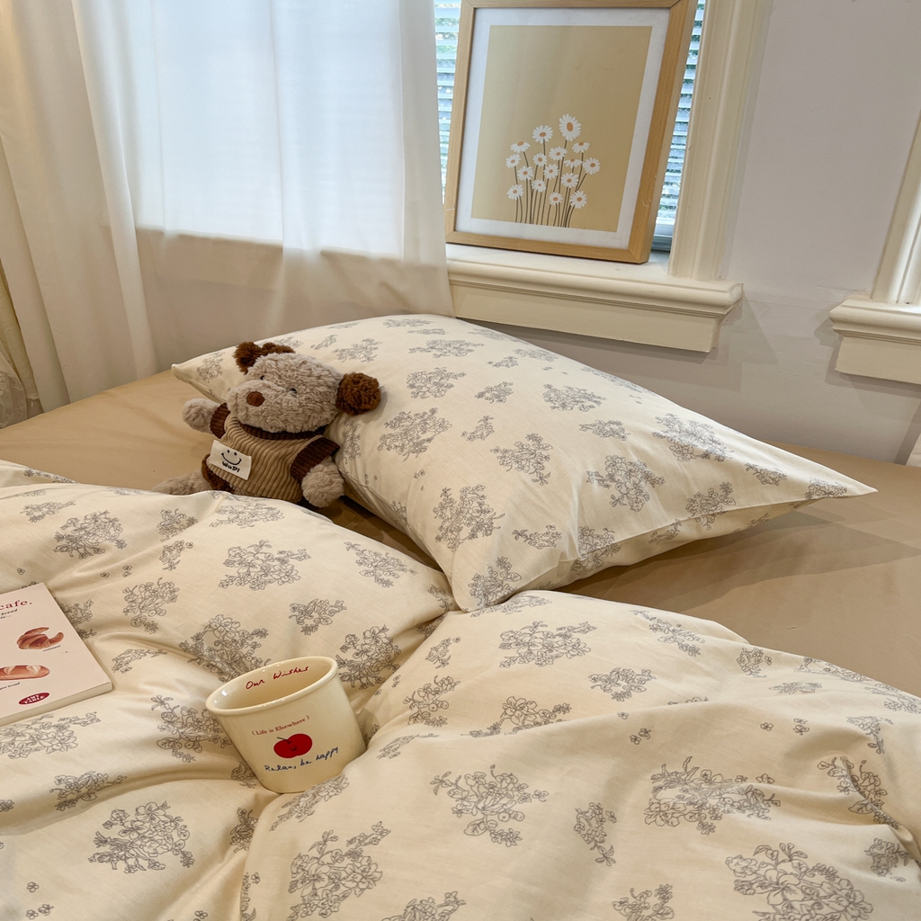 91家纺网 家纺一手货源 找家纺 花海 2025年秋冬色系 复古小碎花 韩式碎花小清新碎花全棉纯棉四件套40支13372 沐枫 咖