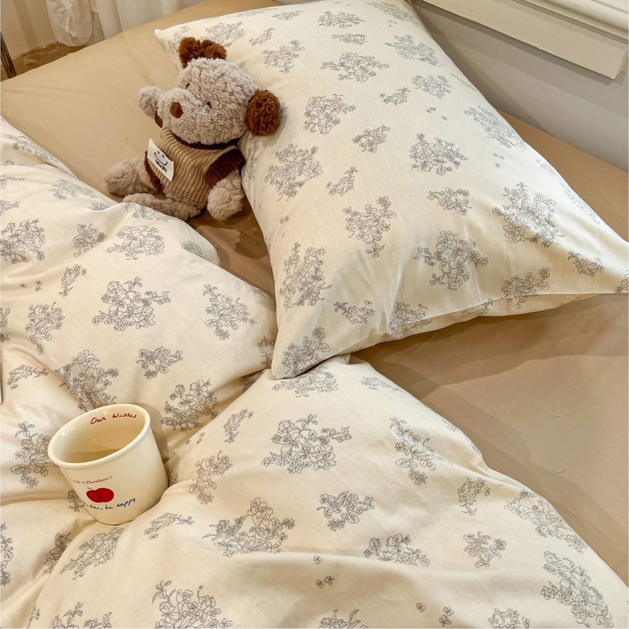 91家纺网 家纺一手货源 找家纺 花海 2025年秋冬色系 复古小碎花 韩式碎花小清新碎花全棉纯棉四件套40支13372 沐枫 咖