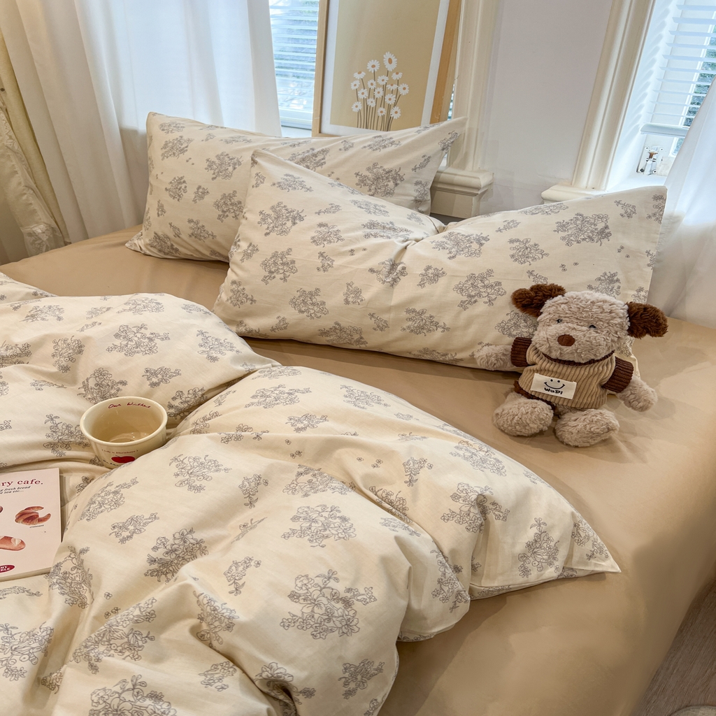 91家纺网 家纺一手货源 找家纺 花海 2025年秋冬色系 复古小碎花 韩式碎花小清新碎花全棉纯棉四件套40支13372 沐枫 咖