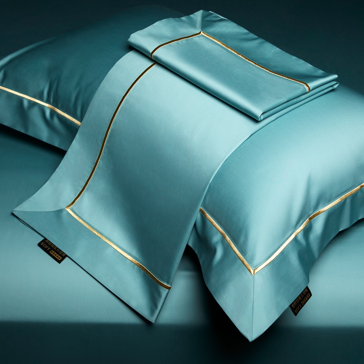 91家纺网 家纺一手货源 找家纺 米多多 2025新款CR天雪工艺100支长绒棉纯棉刺绣宽边四件套 薄荷绿