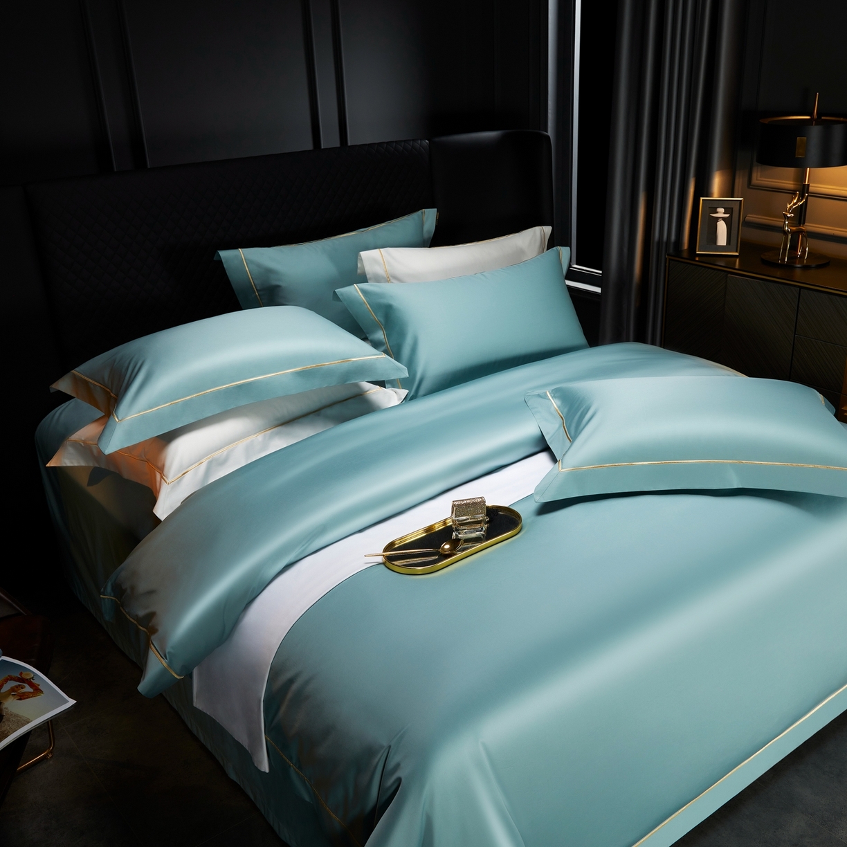 91家纺网 家纺一手货源 找家纺 米多多 2025新款CR天雪工艺100支长绒棉纯棉刺绣宽边四件套 薄荷绿