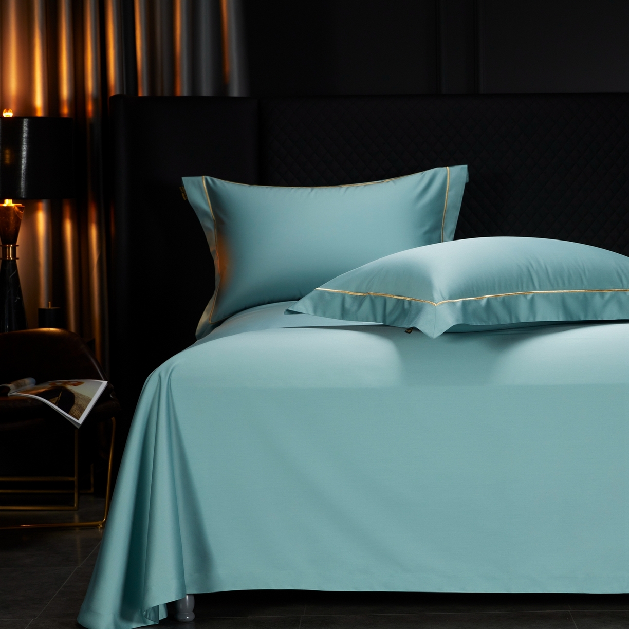 91家纺网 家纺一手货源 找家纺 米多多 2025新款CR天雪工艺100支长绒棉纯棉刺绣宽边四件套 薄荷绿