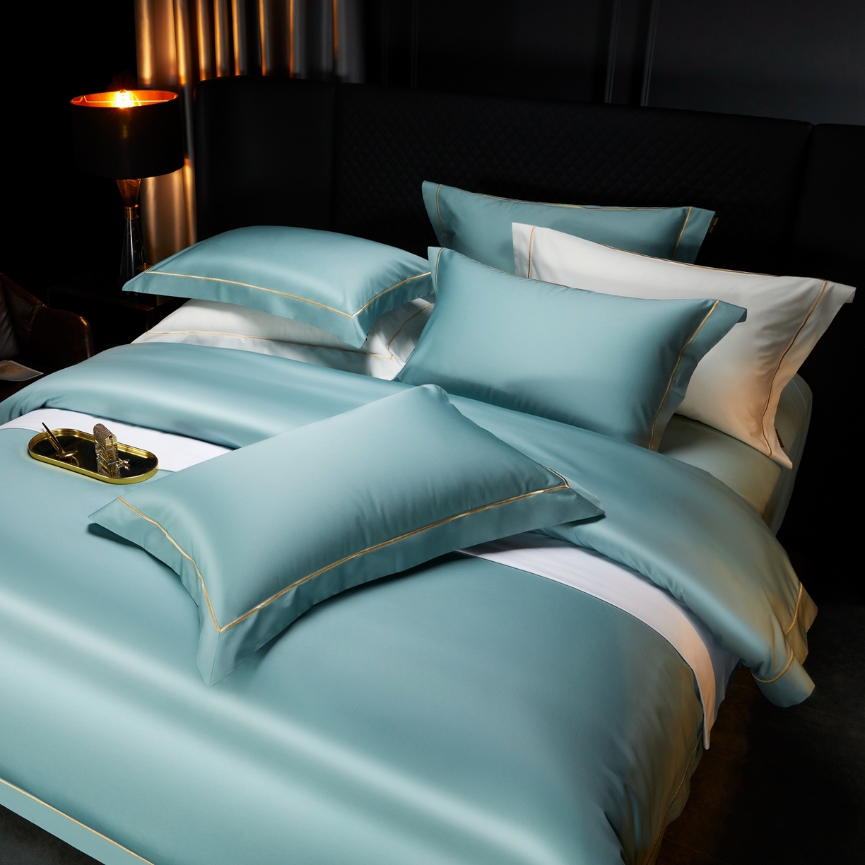 91家纺网 家纺一手货源 找家纺 米多多 2025新款CR天雪工艺100支长绒棉纯棉刺绣宽边四件套 薄荷绿