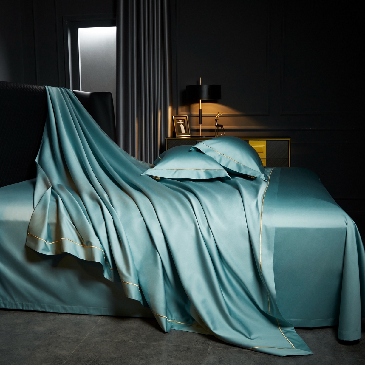 91家纺网 家纺一手货源 找家纺 米多多 2025新款CR天雪工艺100支长绒棉纯棉刺绣宽边四件套 薄荷绿