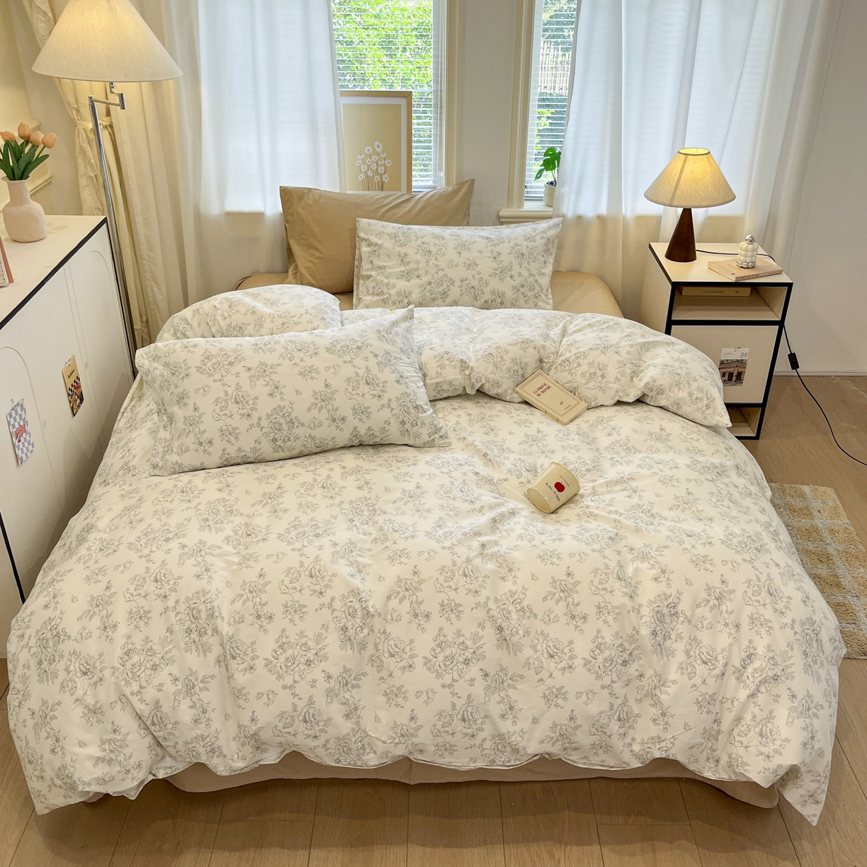 91家纺网 家纺一手货源 找家纺 花海 2025年秋冬色系 复古小碎花 韩式碎花小清新碎花全棉纯棉四件套40支13372 如梦 咖,如梦 咖