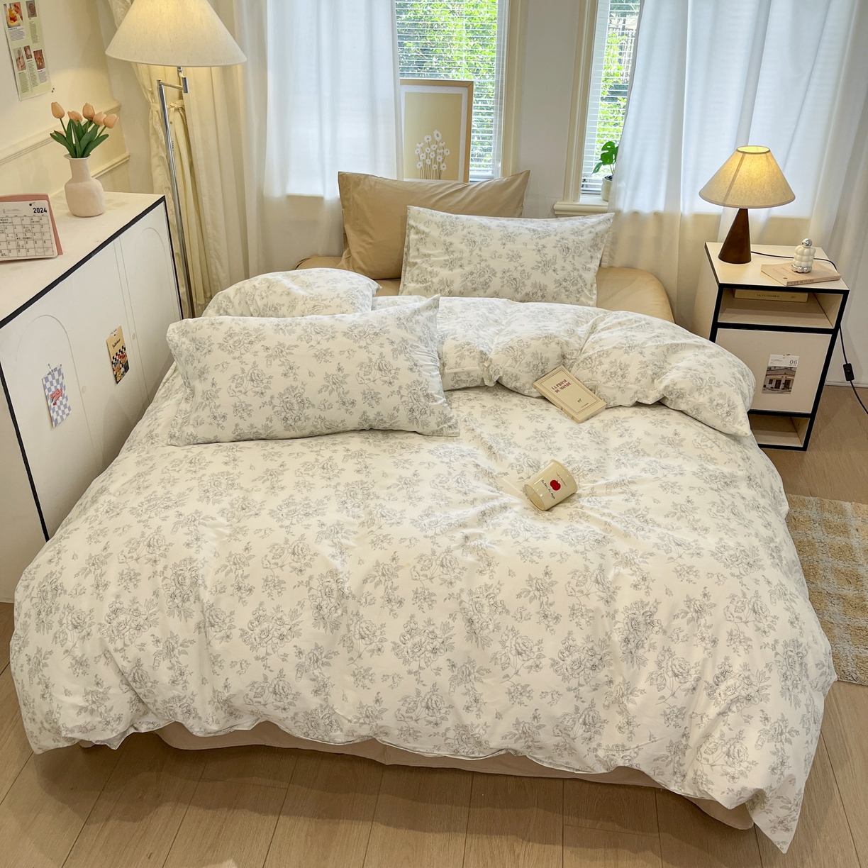 91家纺网 家纺一手货源 找家纺 花海 2025年秋冬色系 复古小碎花 韩式碎花小清新碎花全棉纯棉四件套40支13372 如梦 咖