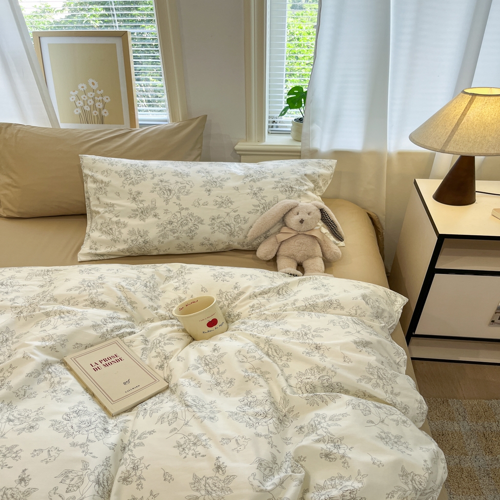 91家纺网 家纺一手货源 找家纺 花海 2025年秋冬色系 复古小碎花 韩式碎花小清新碎花全棉纯棉四件套40支13372 如梦 咖