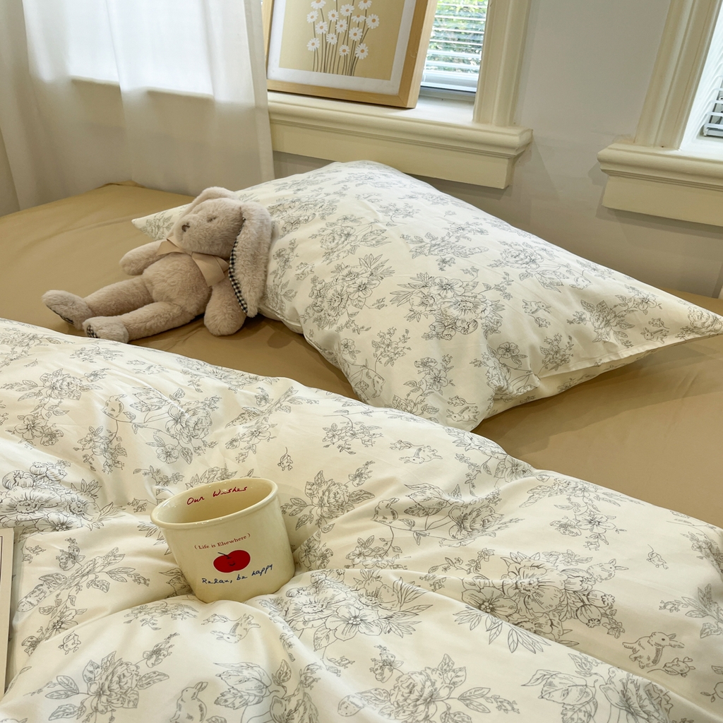 91家纺网 家纺一手货源 找家纺 花海 2025年秋冬色系 复古小碎花 韩式碎花小清新碎花全棉纯棉四件套40支13372 如梦 咖