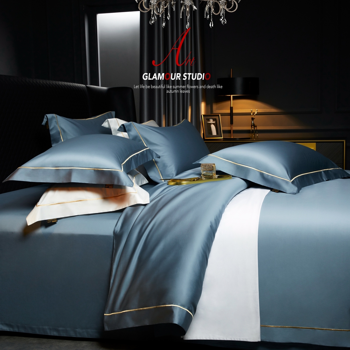 91家纺网 家纺一手货源 找家纺 米多多 2025新款CR天雪工艺100支长绒棉纯棉刺绣宽边四件套 组合图仅做展示不可下单