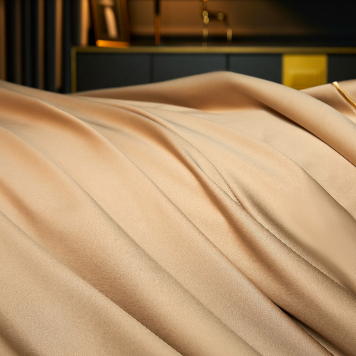 91家纺网 家纺一手货源 找家纺 米多多 2025新款CR天雪工艺100支长绒棉纯棉刺绣宽边四件套 薄暮金