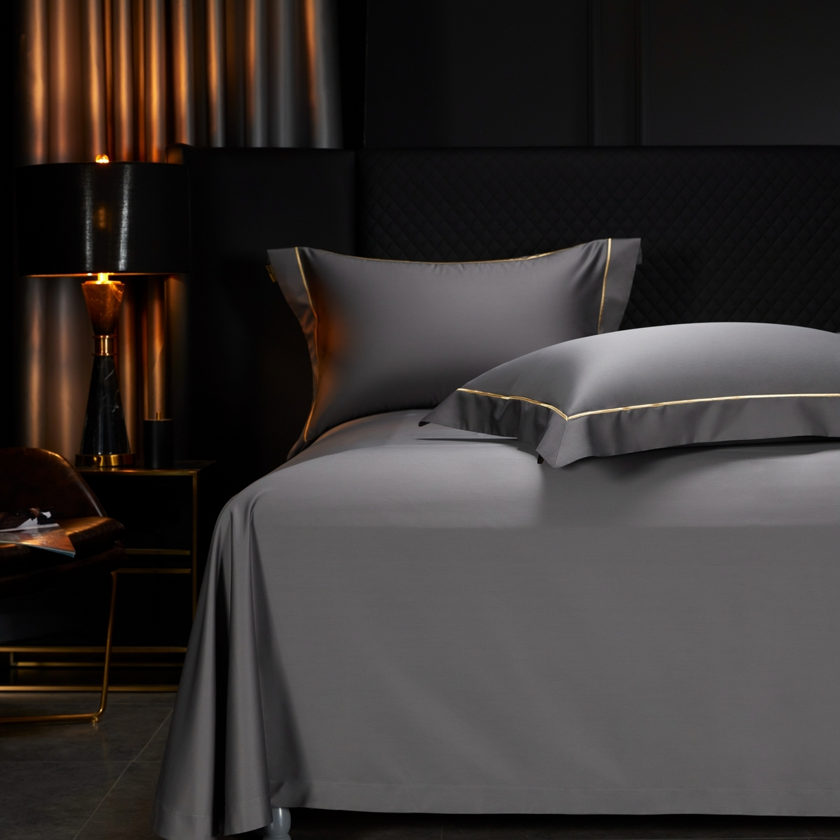 91家纺网 家纺一手货源 找家纺 米多多 2025新款CR天雪工艺100支长绒棉纯棉刺绣宽边四件套 布鲁灰