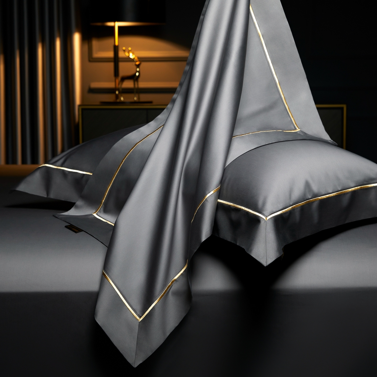 91家纺网 家纺一手货源 找家纺 米多多 2025新款CR天雪工艺100支长绒棉纯棉刺绣宽边四件套 布鲁灰