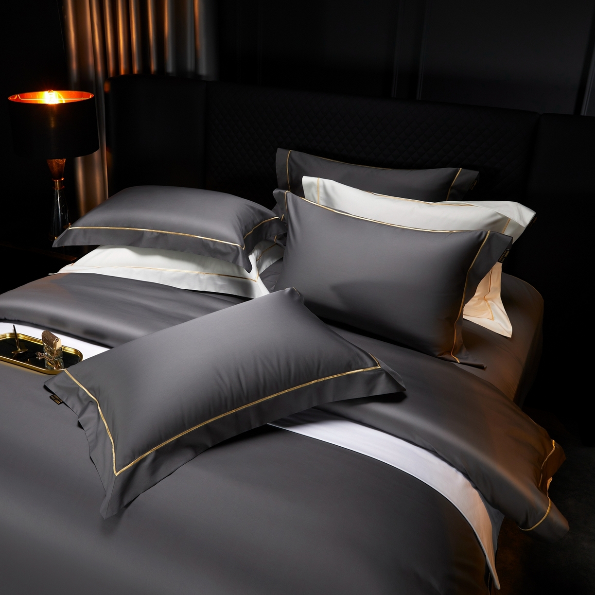 91家纺网 家纺一手货源 找家纺 米多多 2025新款CR天雪工艺100支长绒棉纯棉刺绣宽边四件套 布鲁灰