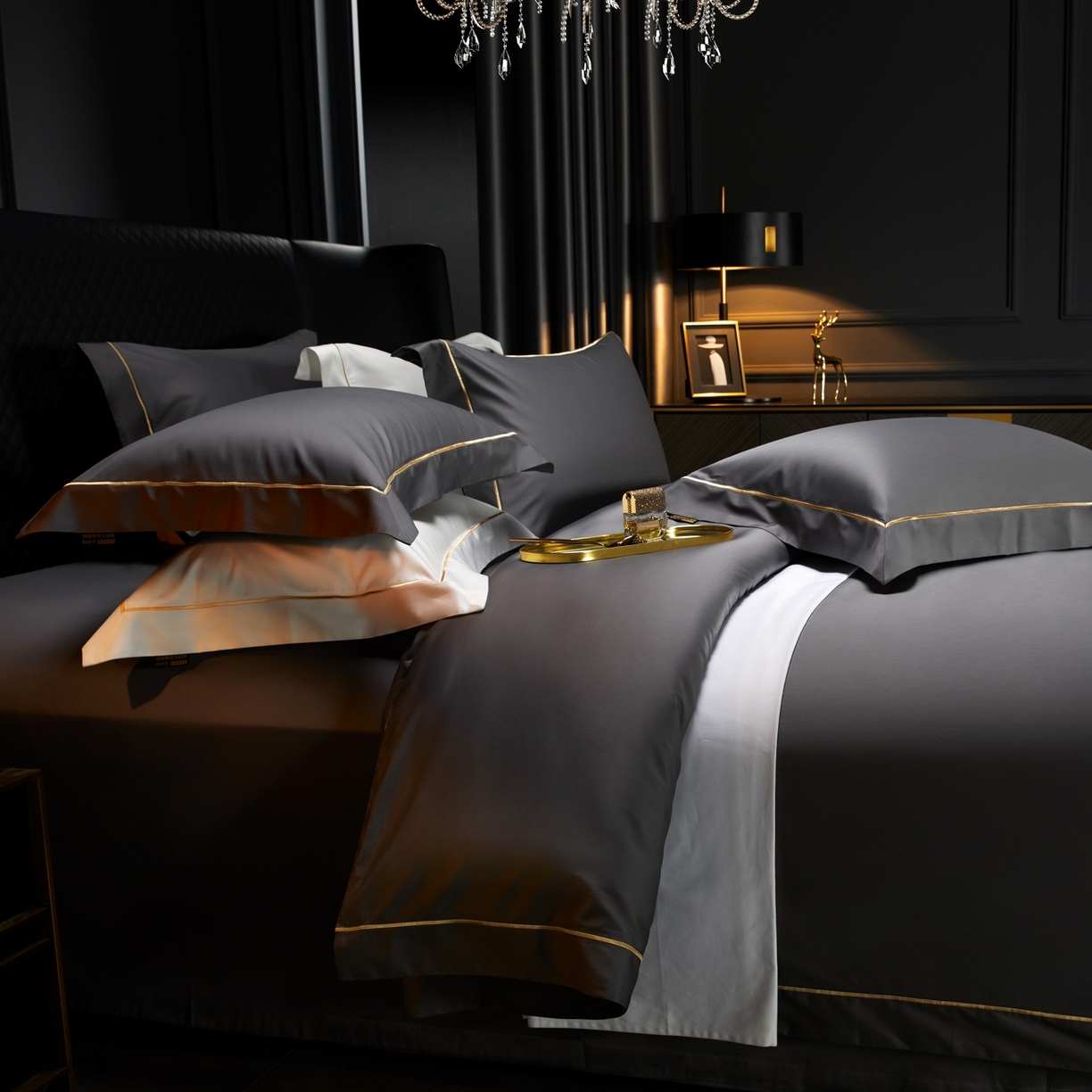 91家纺网 家纺一手货源 找家纺 米多多 2025新款CR天雪工艺100支长绒棉纯棉刺绣宽边四件套 布鲁灰