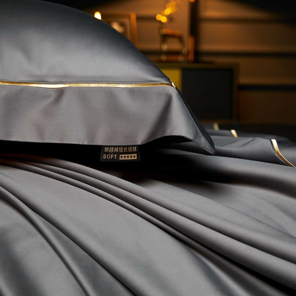 91家纺网 家纺一手货源 找家纺 米多多 2025新款CR天雪工艺100支长绒棉纯棉刺绣宽边四件套 布鲁灰