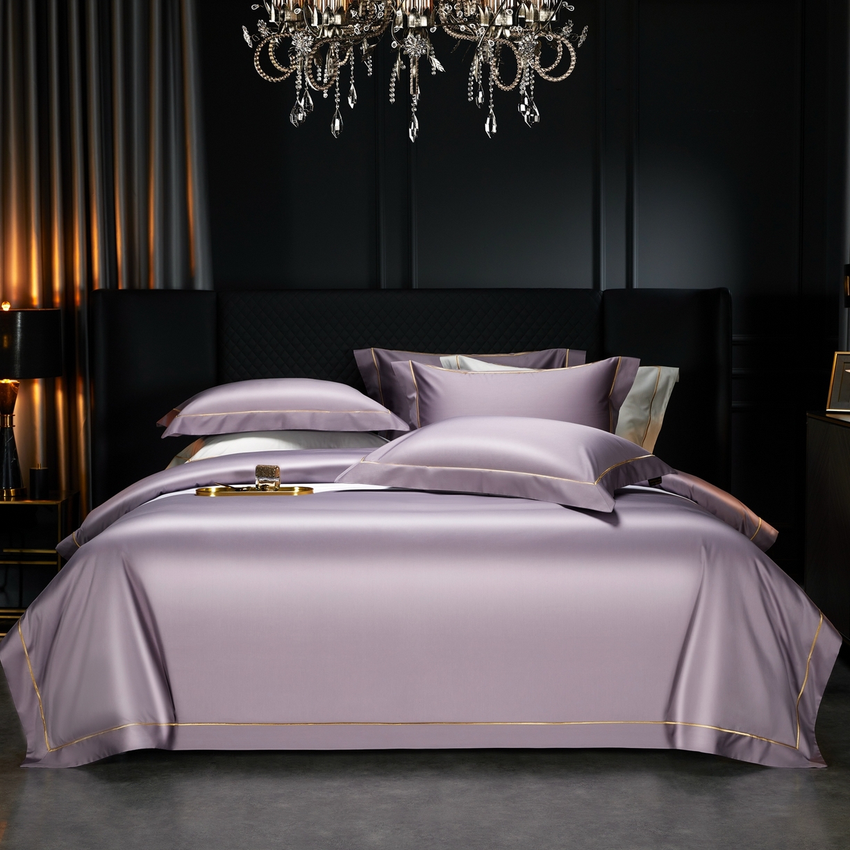 米多多 2025新款CR天雪工艺100支长绒棉纯棉刺绣宽边四件套 灵境紫