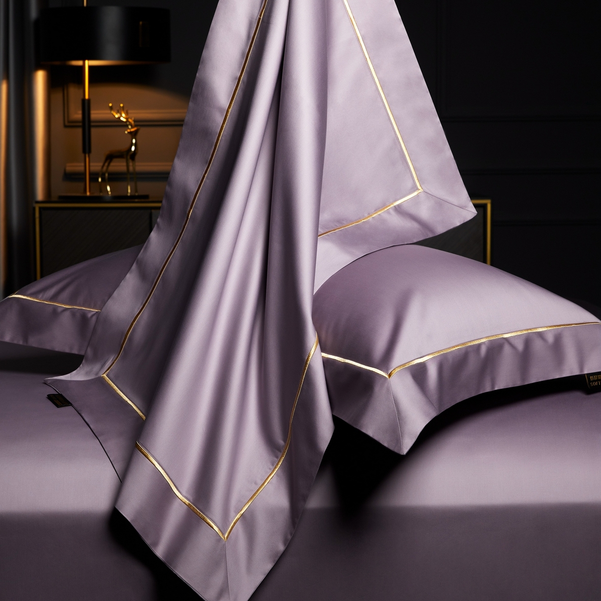 91家纺网 家纺一手货源 找家纺 米多多 2025新款CR天雪工艺100支长绒棉纯棉刺绣宽边四件套 灵境紫