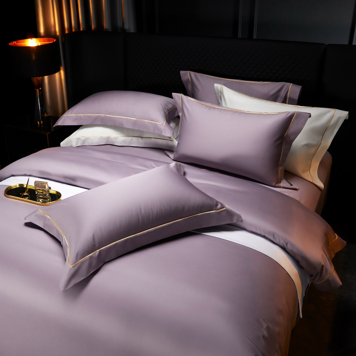 91家纺网 家纺一手货源 找家纺 米多多 2025新款CR天雪工艺100支长绒棉纯棉刺绣宽边四件套 灵境紫