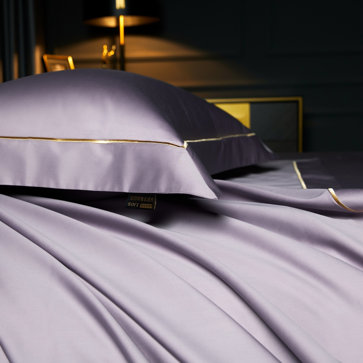 91家纺网 家纺一手货源 找家纺 米多多 2025新款CR天雪工艺100支长绒棉纯棉刺绣宽边四件套 灵境紫