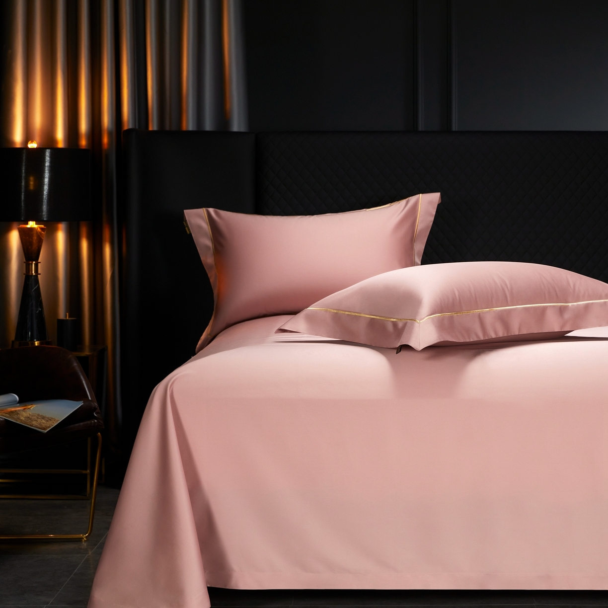 91家纺网 家纺一手货源 找家纺 米多多 2025新款CR天雪工艺100支长绒棉纯棉刺绣宽边四件套 气质粉