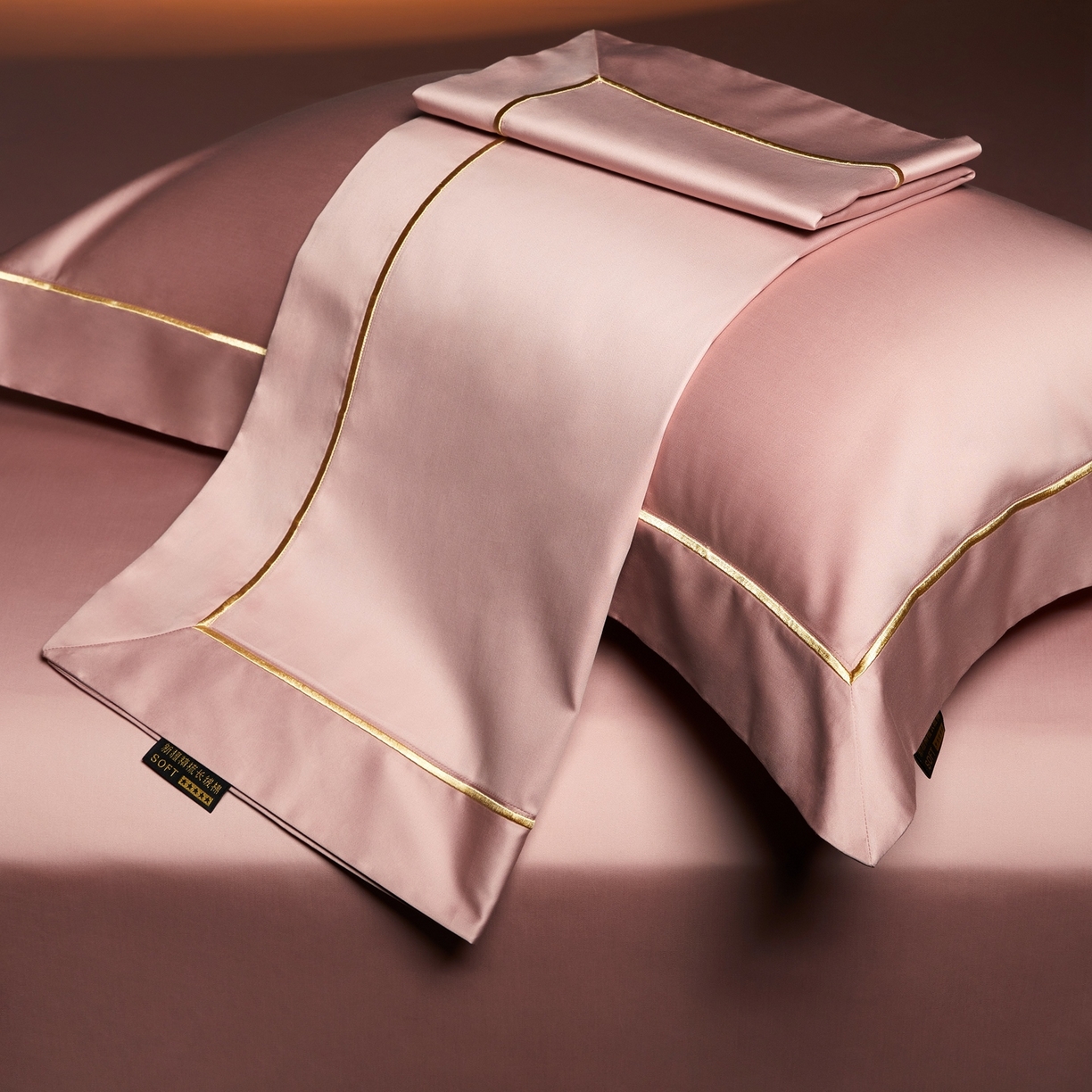 91家纺网 家纺一手货源 找家纺 米多多 2025新款CR天雪工艺100支长绒棉纯棉刺绣宽边四件套 气质粉