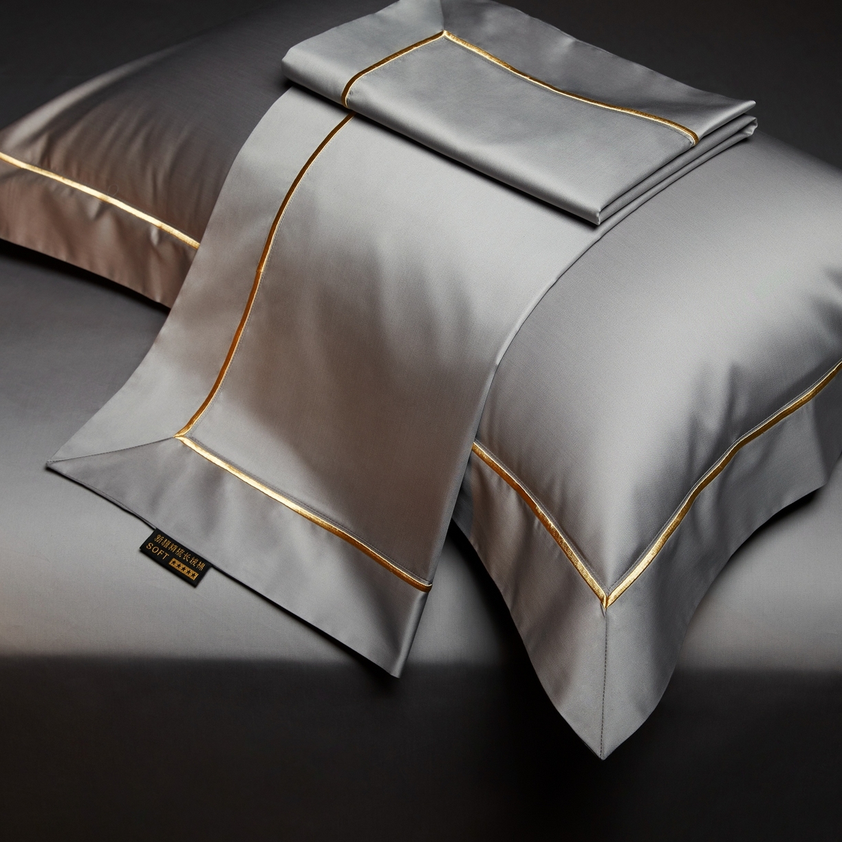 91家纺网 家纺一手货源 找家纺 米多多 2025新款CR天雪工艺100支长绒棉纯棉刺绣宽边四件套 雅士灰