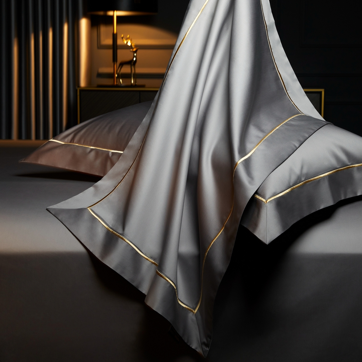 91家纺网 家纺一手货源 找家纺 米多多 2025新款CR天雪工艺100支长绒棉纯棉刺绣宽边四件套 雅士灰