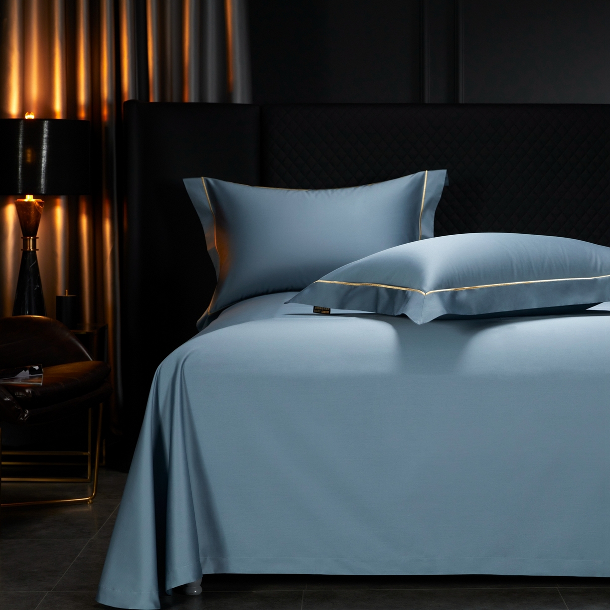 91家纺网 家纺一手货源 找家纺 米多多 2025新款CR天雪工艺100支长绒棉纯棉刺绣宽边四件套 烟灰蓝