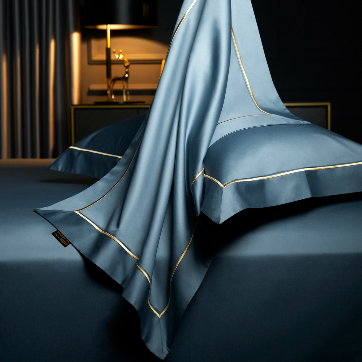 91家纺网 家纺一手货源 找家纺 米多多 2025新款CR天雪工艺100支长绒棉纯棉刺绣宽边四件套 烟灰蓝