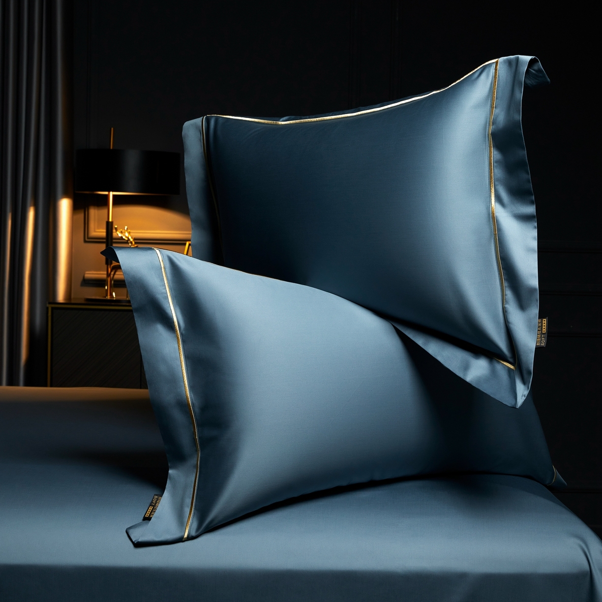 91家纺网 家纺一手货源 找家纺 米多多 2025新款CR天雪工艺100支长绒棉纯棉刺绣宽边四件套 烟灰蓝