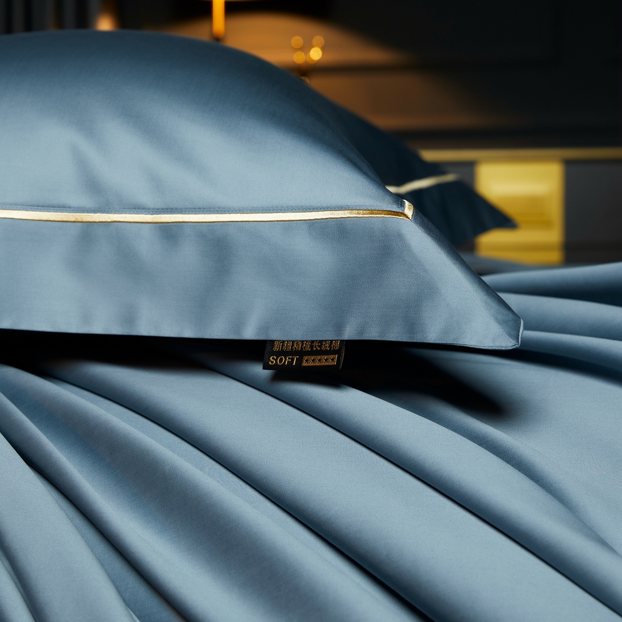 91家纺网 家纺一手货源 找家纺 米多多 2025新款CR天雪工艺100支长绒棉纯棉刺绣宽边四件套 烟灰蓝