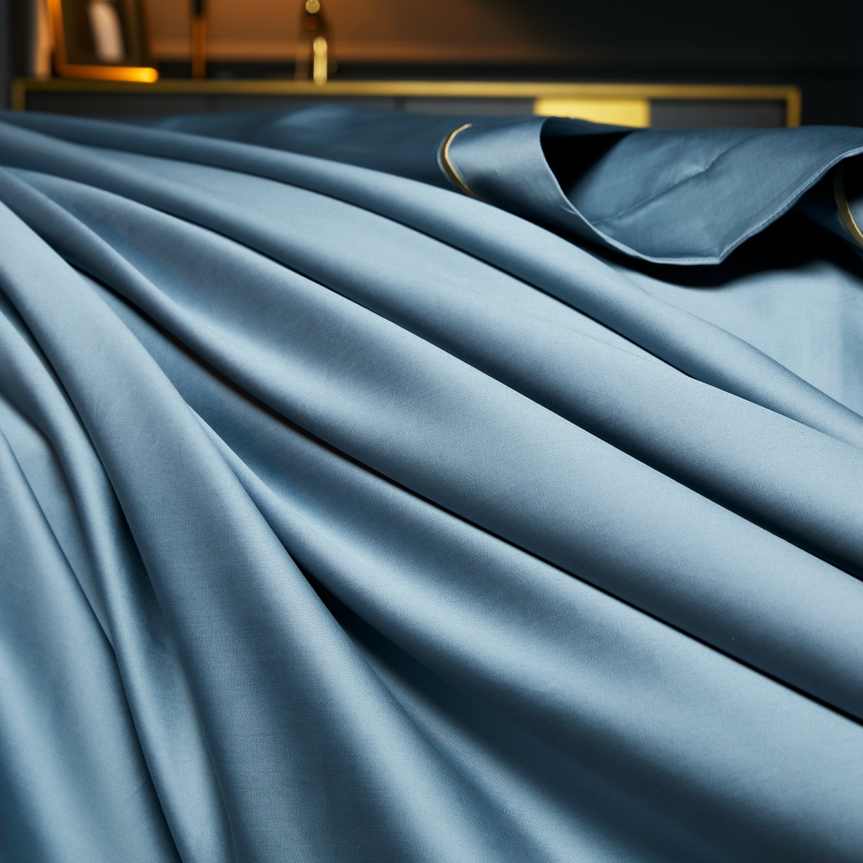 91家纺网 家纺一手货源 找家纺 米多多 2025新款CR天雪工艺100支长绒棉纯棉刺绣宽边四件套 烟灰蓝