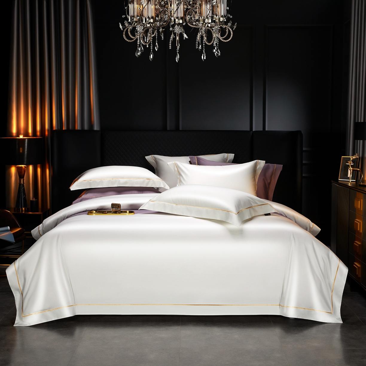 米多多 2025新款CR天雪工艺100支长绒棉纯棉刺绣宽边四件套 意境白