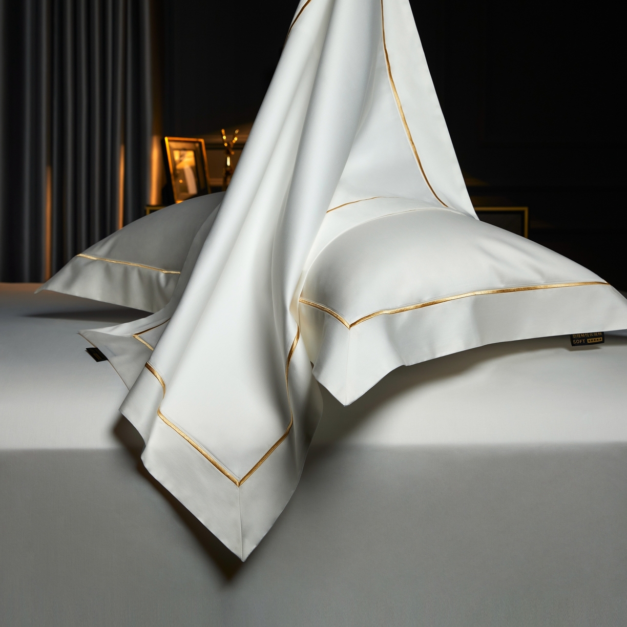 91家纺网 家纺一手货源 找家纺 米多多 2025新款CR天雪工艺100支长绒棉纯棉刺绣宽边四件套 意境白