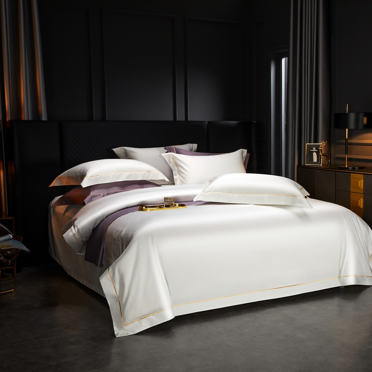 91家纺网 家纺一手货源 找家纺 米多多 2025新款CR天雪工艺100支长绒棉纯棉刺绣宽边四件套 意境白