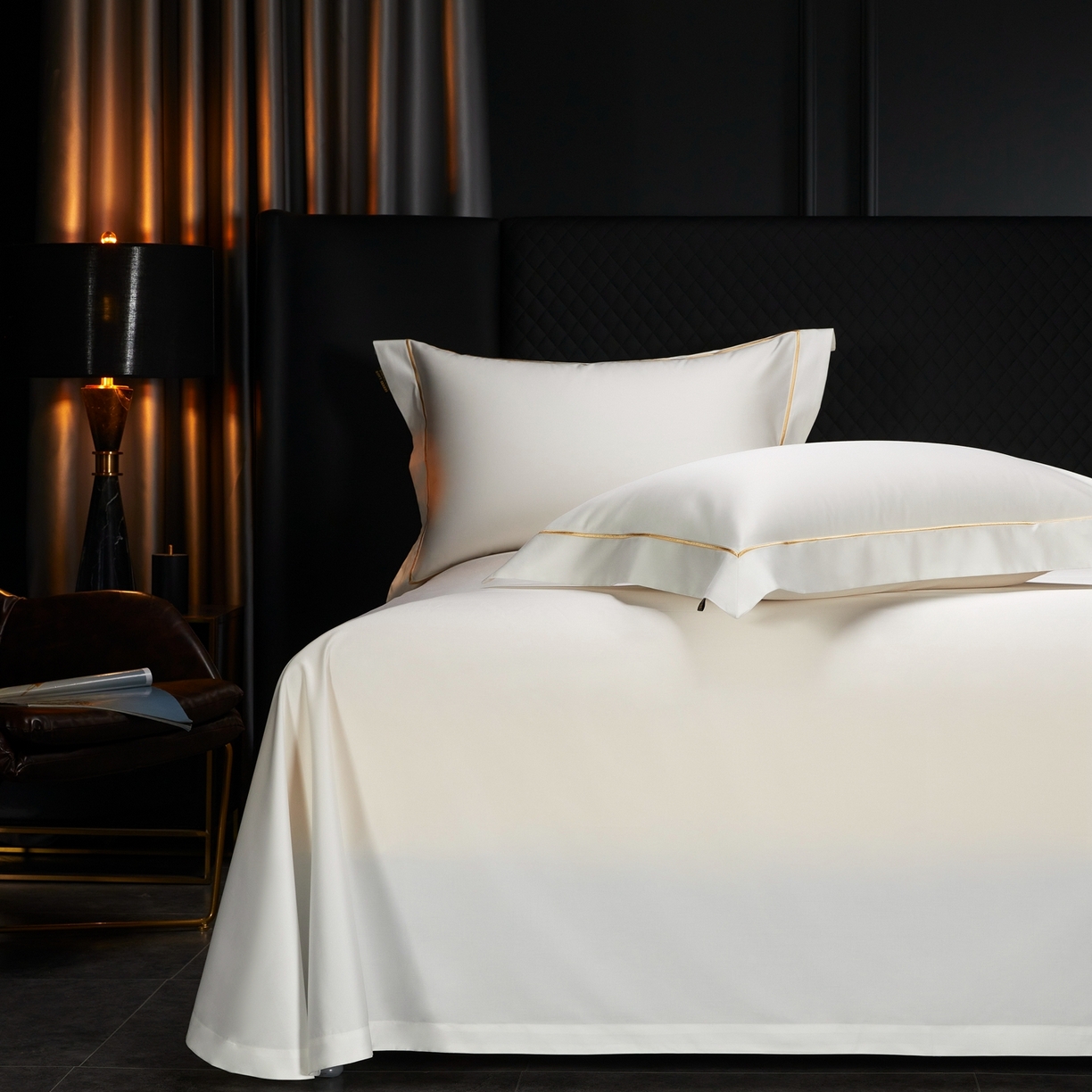 91家纺网 家纺一手货源 找家纺 米多多 2025新款CR天雪工艺100支长绒棉纯棉刺绣宽边四件套 意境白