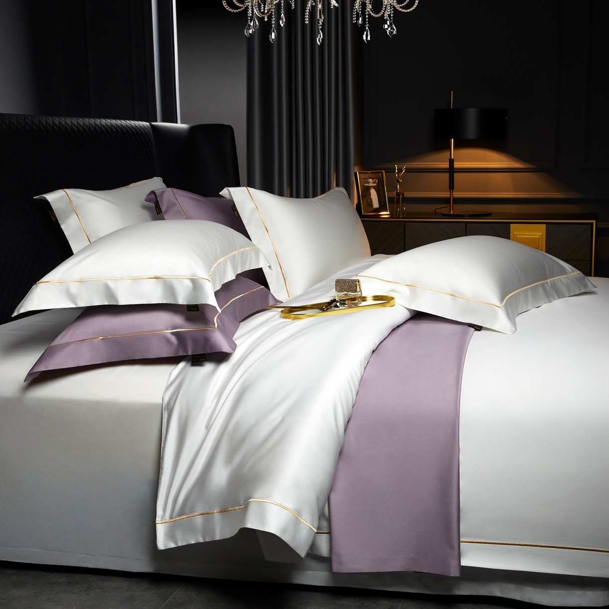 91家纺网 家纺一手货源 找家纺 米多多 2025新款CR天雪工艺100支长绒棉纯棉刺绣宽边四件套 意境白