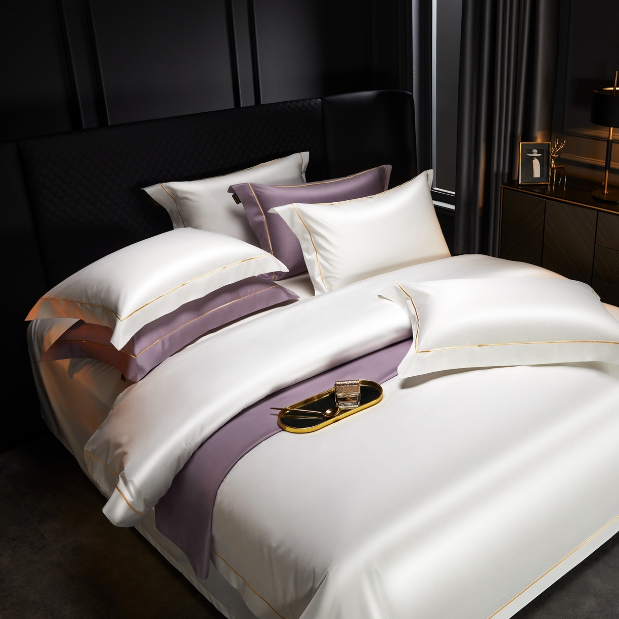 91家纺网 家纺一手货源 找家纺 米多多 2025新款CR天雪工艺100支长绒棉纯棉刺绣宽边四件套 意境白