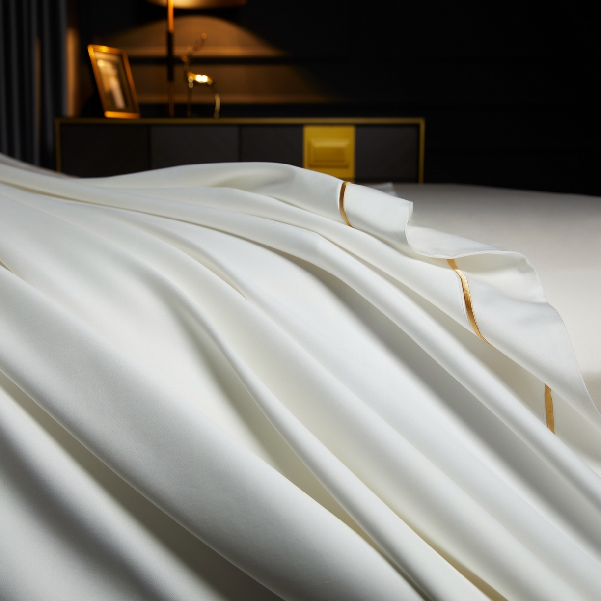 91家纺网 家纺一手货源 找家纺 米多多 2025新款CR天雪工艺100支长绒棉纯棉刺绣宽边四件套 意境白