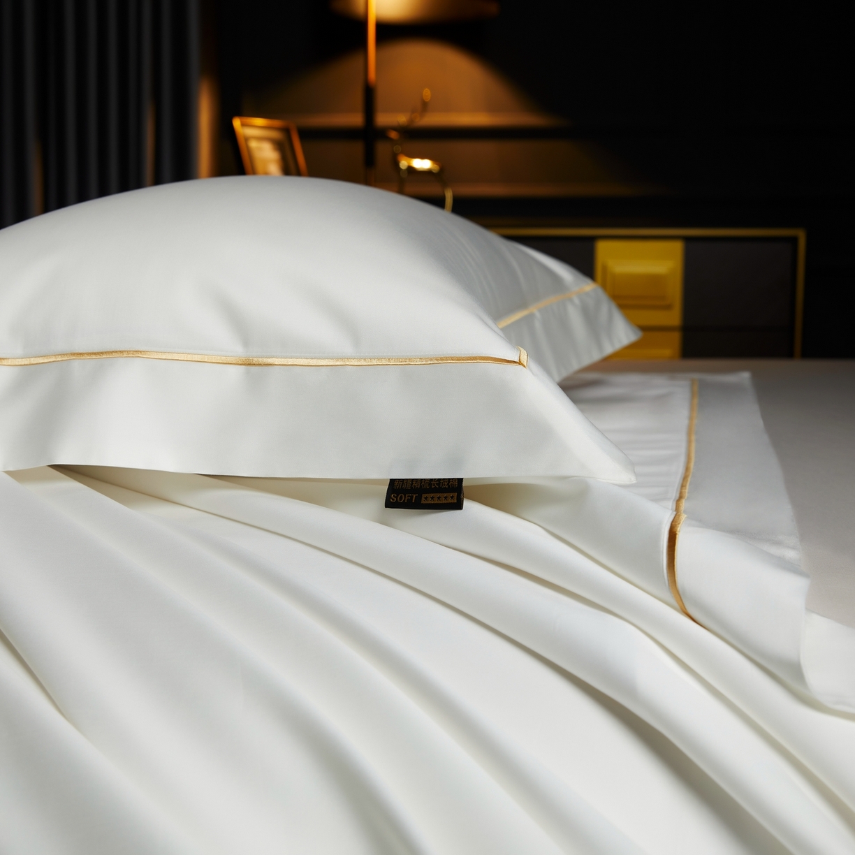 91家纺网 家纺一手货源 找家纺 米多多 2025新款CR天雪工艺100支长绒棉纯棉刺绣宽边四件套 意境白