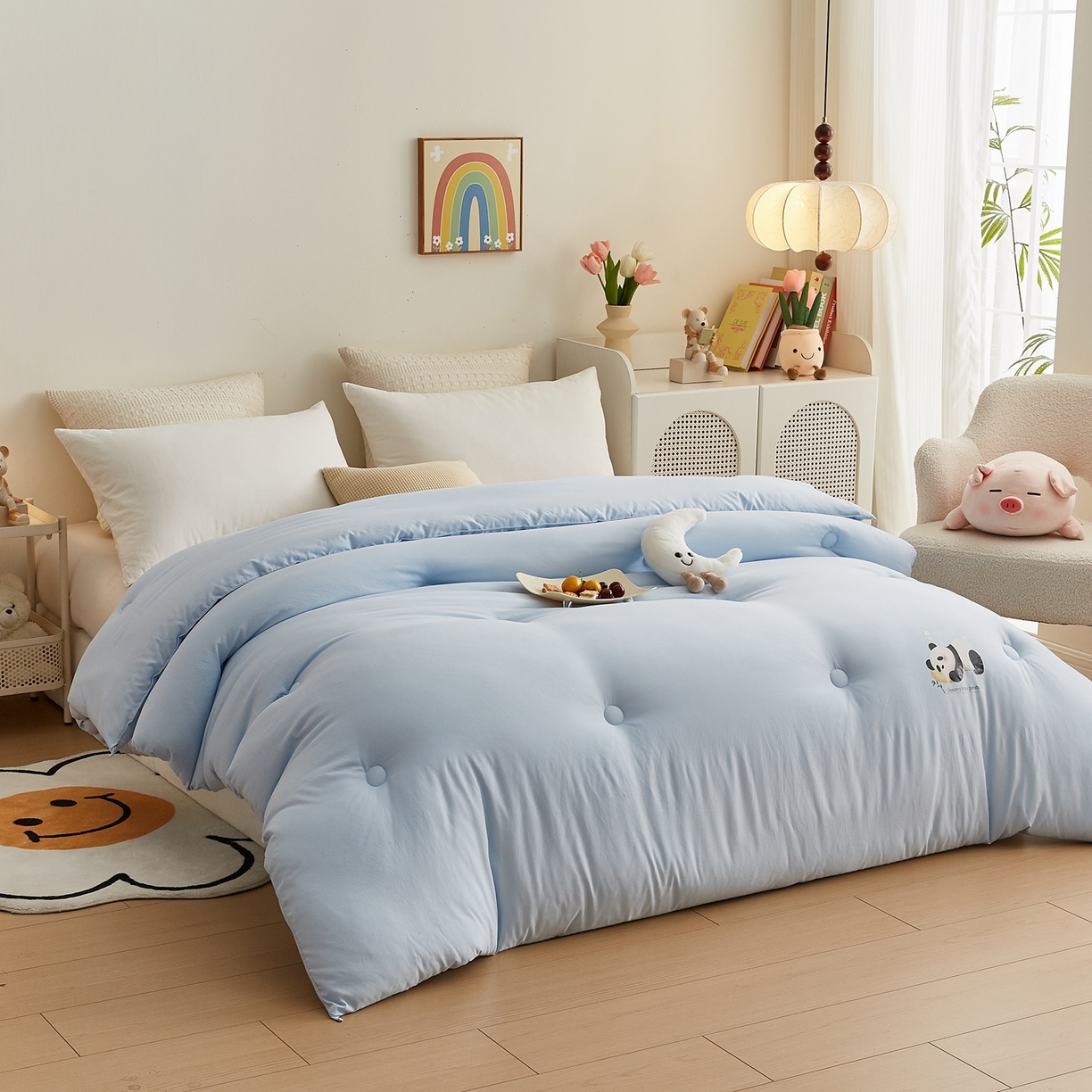 91家纺网 家纺一手货源 找家纺 品乐家纺 2025新款A类云朵棉熊猫宝贝冬被被子被芯 熊猫宝贝-浅蓝