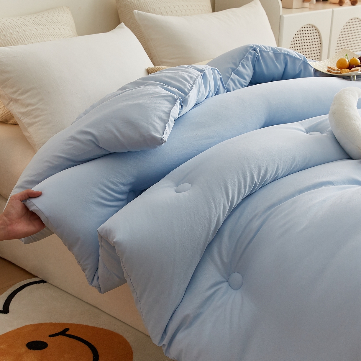 91家纺网 家纺一手货源 找家纺 品乐家纺 2025新款A类云朵棉熊猫宝贝冬被被子被芯 熊猫宝贝-浅蓝