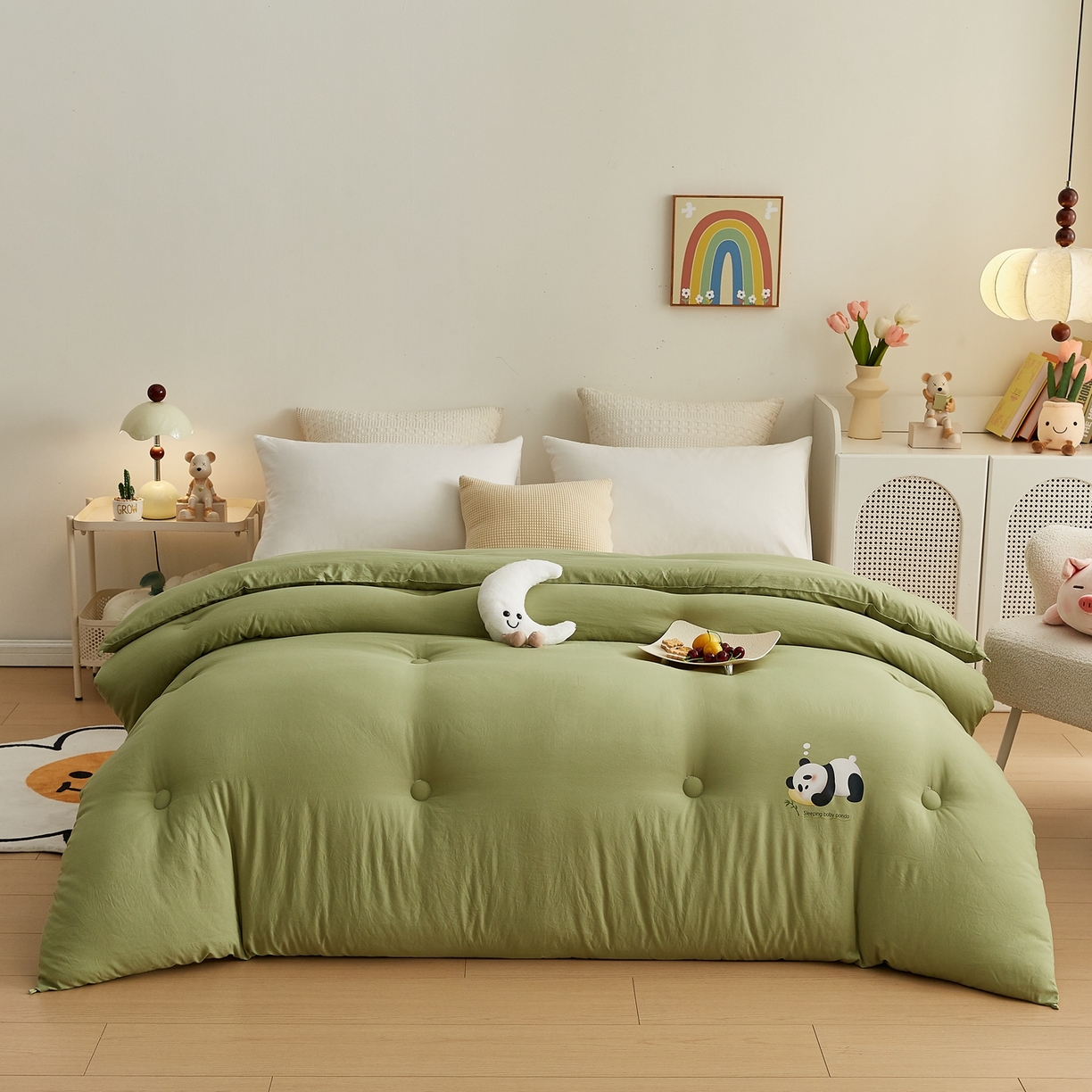91家纺网 家纺一手货源 找家纺 品乐家纺 2025新款A类云朵棉熊猫宝贝冬被被子被芯 熊猫宝贝-庆绿