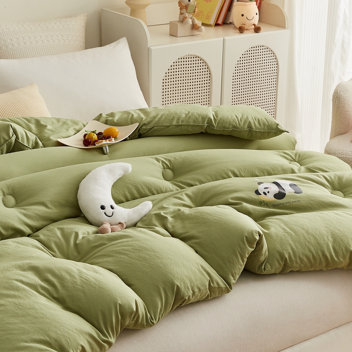 91家纺网 家纺一手货源 找家纺 品乐家纺 2025新款A类云朵棉熊猫宝贝冬被被子被芯 熊猫宝贝-庆绿